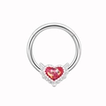 Detalle de aro de nariz plateado con colgante de corazón rojo y un inserto de opalo - Estilo Ópalo Corazón Rojo (NN3121502)