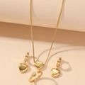 Gouden roestvrijstalen sieradenset met hartketting, oorbellen en zirkoonring - Hart Halsketting Ring Oorbellen Set / Goud