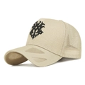 Beige breathable mesh baseball cap with 3D embroidery and adjustable strap back - Adjustable / Khaki