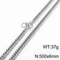 Silver stainless steel Cuban link necklace with OT buckle, size 500x6mm and 37g weight - Necklace Style B (KN232749-ZZ)