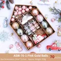 70pcs Christmas tree ornament set in pink and gold with bears and gifts in a box - 70 Pcs/Box / Pink and Gold Ball (ASW-70-1)