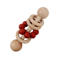 Baby beech wood rattle toy featuring natural wood rings and red silicone beads - 80# Red