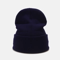 Donkerblauwe geribbelde gebreide muts met omslag voor heren en dames, warme wintermuts - M (56-58cm) / Marineblauw