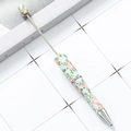 DIY plastic beaded pen featuring elegant pink rose floral print and gold metal rod - Pink Rose Pattern (25)