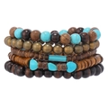 Multilayer beaded bracelet with brown wood beads and turquoise stones on white background - Heart Turquoise Wood Bead Style (36)