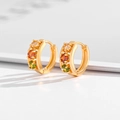 Gold huggie earrings with white orange and green square cubic zirconia stones - White Orange Green Baguette Huggies-EH029