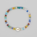 Bracciale bohémien fatto a mano con perle di cristallo colorate e lettera M dorata - Lettera M