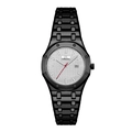 Men's quartz watch with black octagonal bezel and silver patterned dial with steel band - Black Case White Dial Women