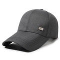 Dark grey baseball cap with metal logo plate and breathable linen-style fabric texture - One Size(Adjustable) / Dark Gray