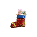 Vintage alloy Christmas stocking brooch with colorful enamel and sparkling rhinestones - Gift Box Christmas Stocking