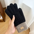 Gestrickte Touchscreen-Handschuhe in Schwarz und Grau mit hochwertigem Lederetikett - Touchscreen NLD-Stil Schwarz