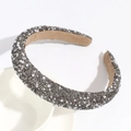 Fashionable sponge headband with grey rhinestones and white pearls for high skull top look - Dark Gray