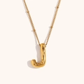 Polished 18K gold plated stainless steel necklace featuring a 3D bubble letter J pendant - Gold-J