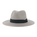 Summer beige Panama straw hat with black ribbon band for beach sun protection - Gray
