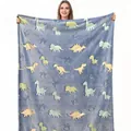 Blue flannel dinosaur blanket with glow-in-the-dark patterns for kids bedding - Dinosaur / 100*150cm