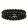 Set di due braccialetti elastici in pietra vulcanica da 8mm con dettagli in metallo - Nero Opaco