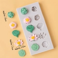 Lotus and lily pad silicone fondant mold with pink and green finished clay pieces - Silicone Mold Lotus & Seedpod