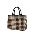 Bolso de yute con diseño de pata de gallo negro y beige y asas negras - Houndstooth