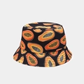 Reversible bucket hat featuring tropical orange papaya print on a premium black canvas fabric - M (56-58cm) / Black