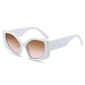 Chic oversized white geometric sunglasses with stylish brown gradient lenses - White Frame Tea Pink Lens