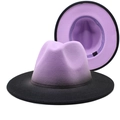 Two-tone gradient purple and black wool felt fedora hat with wide brim for men and women - M (56-58cm) / Lavender + Black