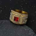 Luxury 316 stainless steel ring with square red gemstone and pavé crystal accents - US 7 / Gold + Red Stone