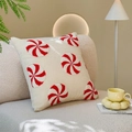 Housse de coussin de Noël brodée avec motif spirale rouge sur tissu texturé beige - Bonbon de Noël en Chenille / 45*45 (Housse Uniquement)