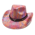 Cappello da cowboy olografico con fascia in pelle e decorazione teschio di toro - Rosso / M (56-58cm)