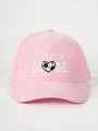 Detail of pink corduroy baseball cap with Soccer MOM heart-shaped football embroidery - Pink