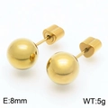 8mm golden stainless steel ball stud earrings with heart-shaped screw back closure - 8mm / Gold