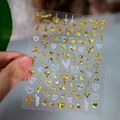 Golden laser heart nail sticker with bow and love motifs for Valentine DIY nail art - Bow Heart Style (XZ-D2312) / Gold