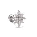 Sparkling silver snowflake ear stud with clear zircons and secure round backing - Octagonal Star Silver Tone (EGD0790)