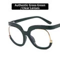 Montura de gafas redonda vintage verde hierba con detalles de empalme de metal dorado - Verde Hierba / Lentes Transparentes