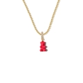 Golden bead chain necklace with a glossy red gummy bear pendant and rhinestone clasp - Red
