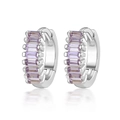 925 silver huggie hoop earrings with baguette cut lavender purple cubic zirconia - Silver/Purple