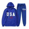 Survêtement bleu avec sweat à capuche drapeau USA et pantalon de jogging en coton - Bleu