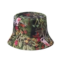 Tropical printed sun bucket hat featuring flamingos and zebras on dark canvas fabric - Tropical Print (A)