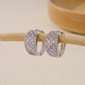 Silver hoop earrings with hollow lattice design and sparkling zircon pavé on wood branch - Diamond Lattice Openwork Zirconia / Silver