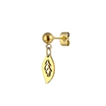 Macro detail of gold ball stud earring with elegant hollow leaf charm in stainless steel - Hollow Leaf Style (No. 5) / Gold
