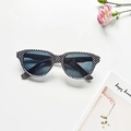 Fashionable black and white checkered cat eye sunglasses with dark gray lenses - Black Checkerboard