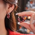 Boucles d'oreilles rétro françaises en argent avec émail rouge foncé et zircons blancs - 93# Créoles - Boucles d'Oreilles en Zircon Émail Rouge Argenté