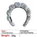 Thick corduroy bubble headband in cream white with black floral star embroidery - 1- Striped Print Off-white