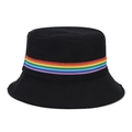 Black cotton canvas bucket hat with rainbow striped ribbon, foldable summer sun hat - M (56-58cm) / Black