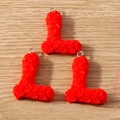 Detailed macro view of red resin L-shaped letter charms with 3D rose flower textures - Letter L / 10 Pieces Pack / Red