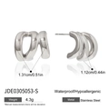 Silver triple-layered stainless steel C-shaped hoop earrings with size and weight info - Silver (JDE0305053-S)