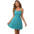 Peacock blue sequin bodycon party dress with spaghetti straps for evening events - US 2 / Top And Bottom / Teal