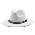 Classic white wool felt fedora hat featuring an ethnic patterned decorative band and silver rings - M(56-58cm) / White