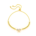 Gold beaded adjustable bracelet featuring a delicate butterfly charm set with zircon stones - Rhinestone Butterfly (dz-969) / Gold