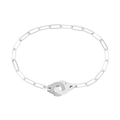 Bracciale a catena a graffetta argento con manette intrecciate su sfondo bianco - Bracciale Argento