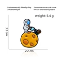 Astronaut watering flower enamel pin made of alloy with orange moon detail - Astronaut Watering Flower (CC2084)